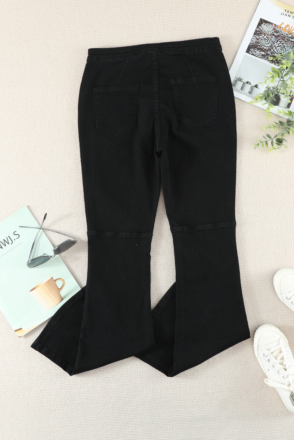 Black High Waist Pockets Bell Jeans Jeans JT's Designer Fashion