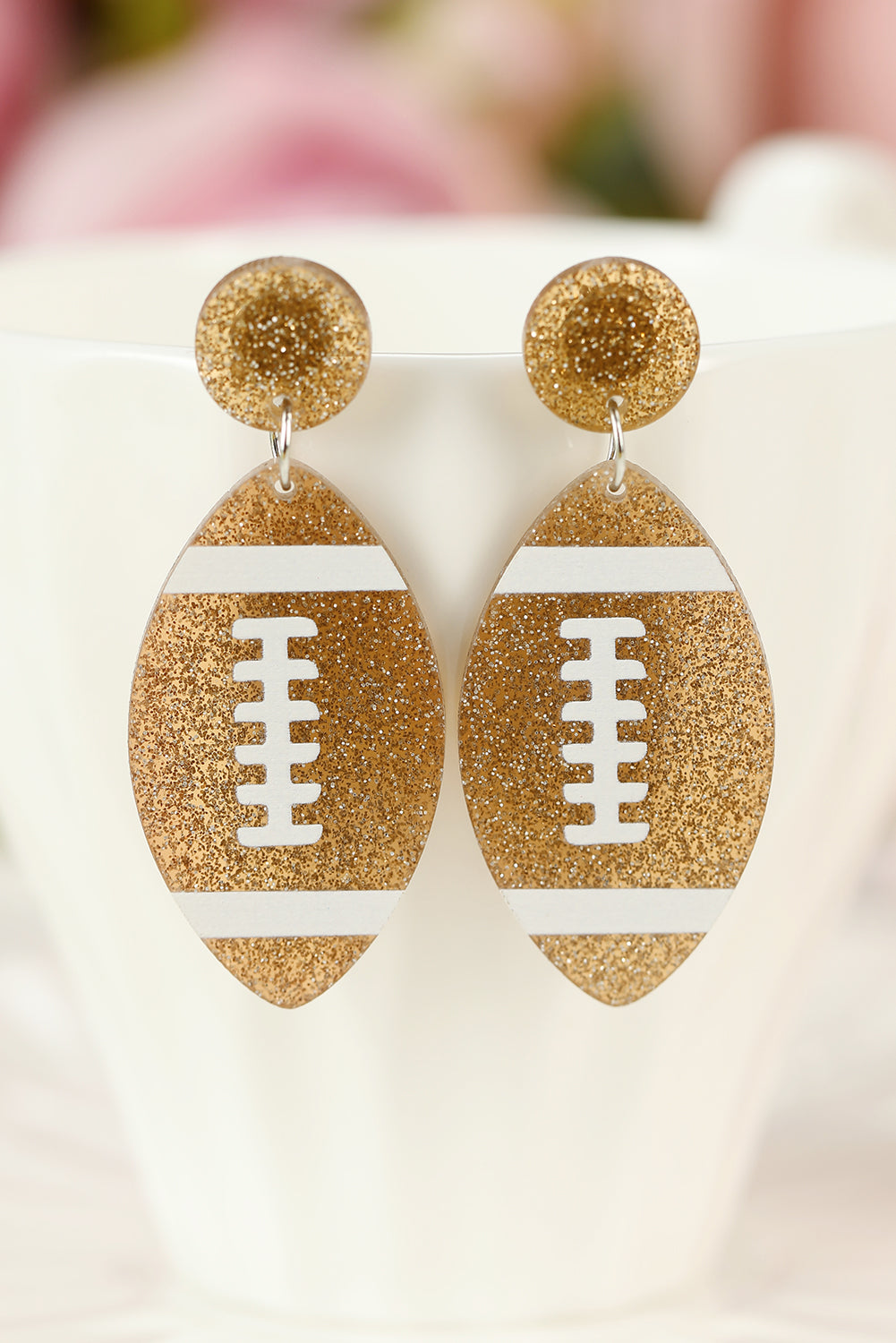 Brown Glittering Rugby Pendant Earrings Jewelry JT's Designer Fashion