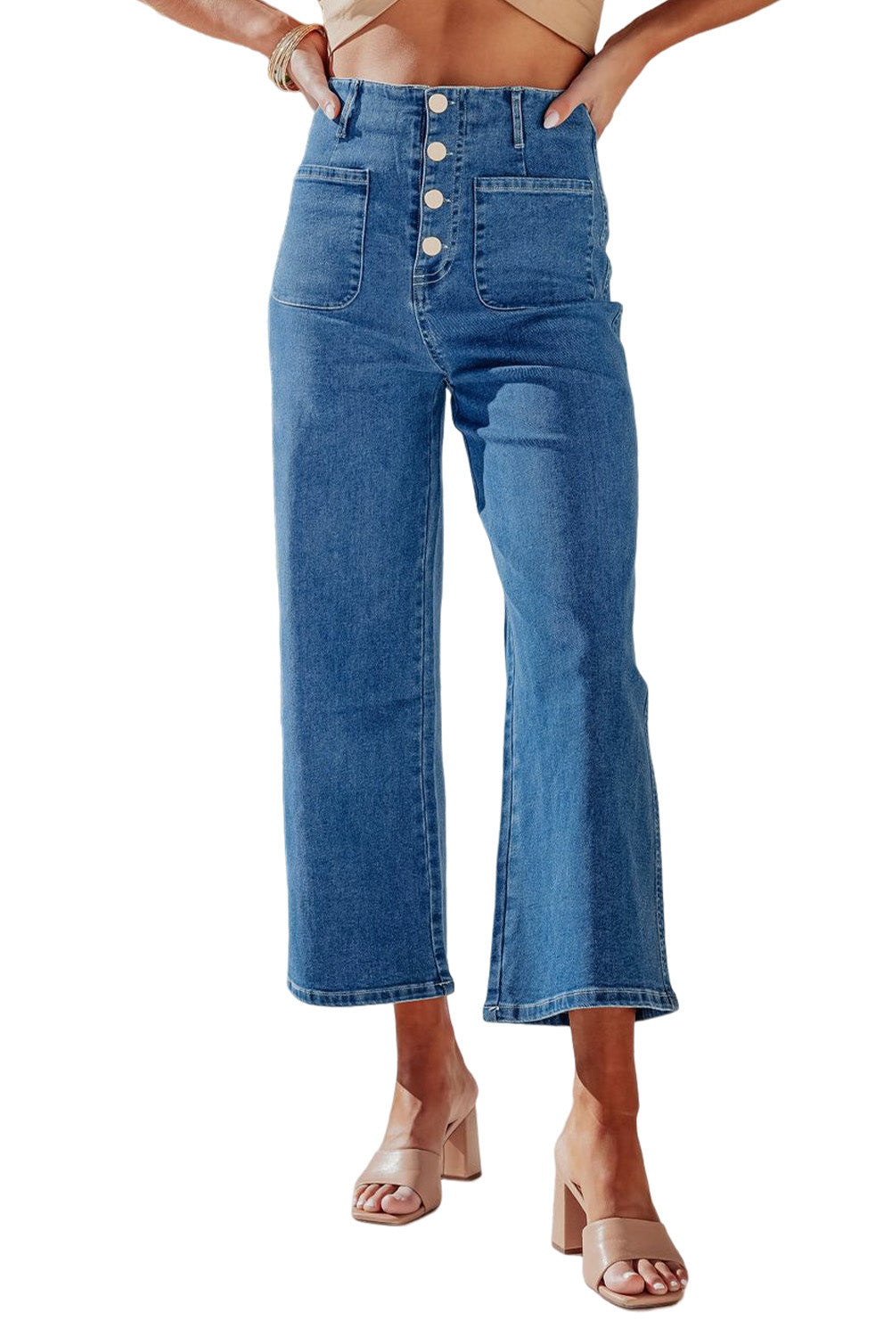 Blue HIGH RISE CROP WIDE LEG JEANS Bottoms JT's Designer Fashion