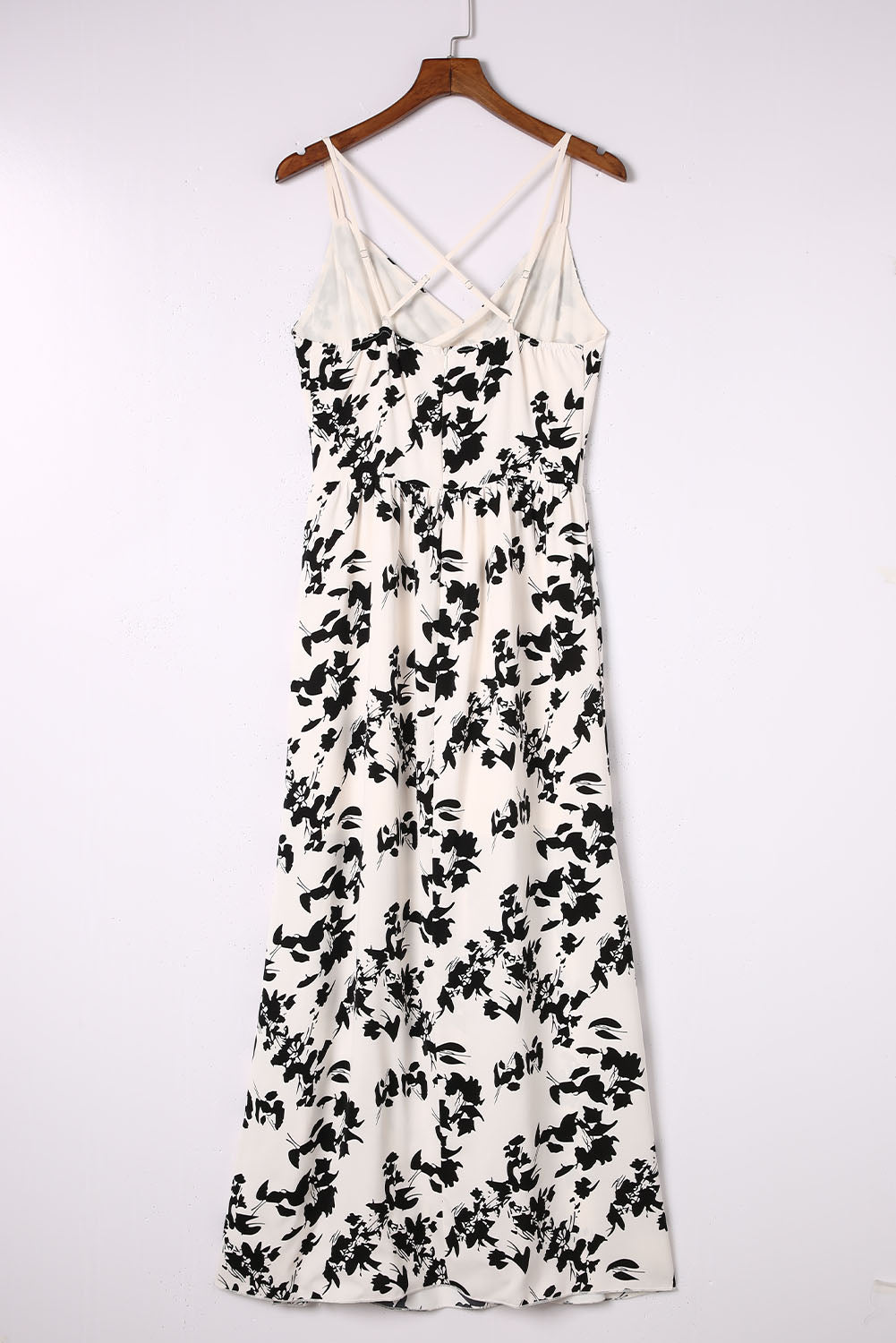 Beige Crossover Hollow-out Maxi Floral Dress with Slit Floral Dresses JT's Designer Fashion