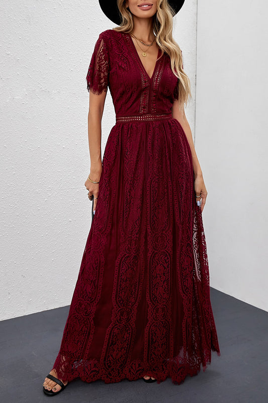 Red Blue Fill Your Heart Lace Maxi Dress Red 95%Polyester+5%Spandex Maxi Dresses JT's Designer Fashion