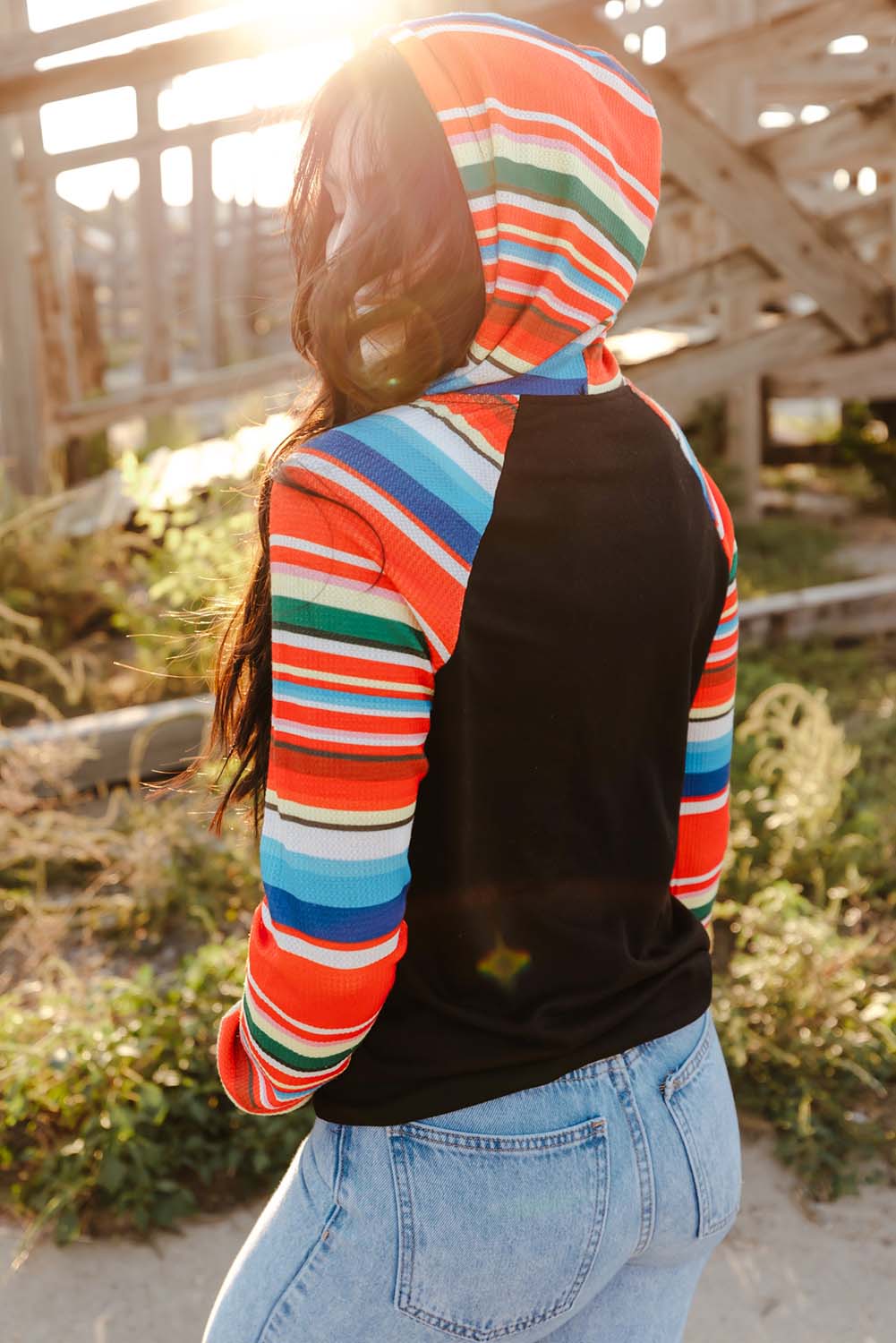 Multicolor Colorful Striped Patchwork Kangaroo Pocket Hoodie Sweatshirts & Hoodies JT's Designer Fashion