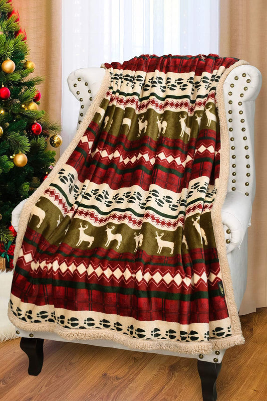 Christmas Elk Print Reversible Sherpa Fleece Blanket 130*150cm Other Accessories JT's Designer Fashion