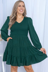 Green Plus Size Puff Sleeve Smocked Tiered Dress Plus Size Dresses JT's Designer Fashion