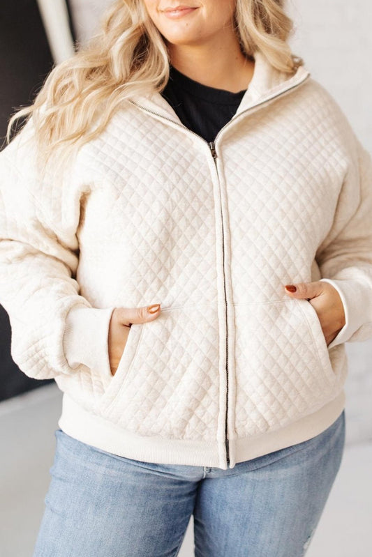 Bright White Zipped Shoulder Pocket Plus Size Quilted Jacket Plus Size JT's Designer Fashion