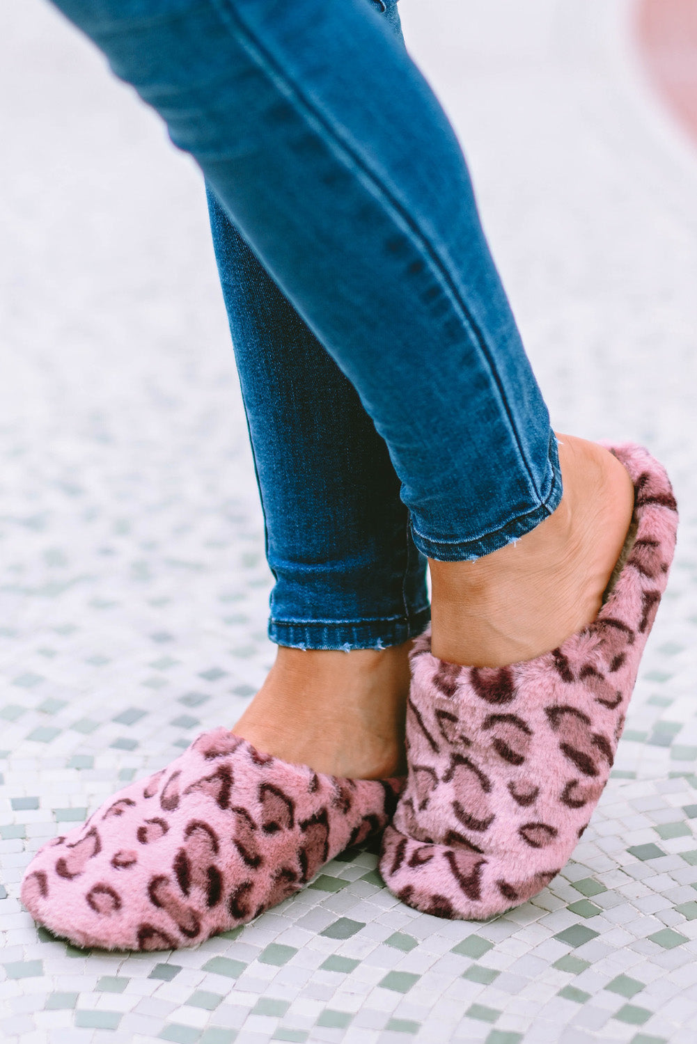 Dark Pink Leopard Print Fuzzy Home Slippers Slippers JT's Designer Fashion