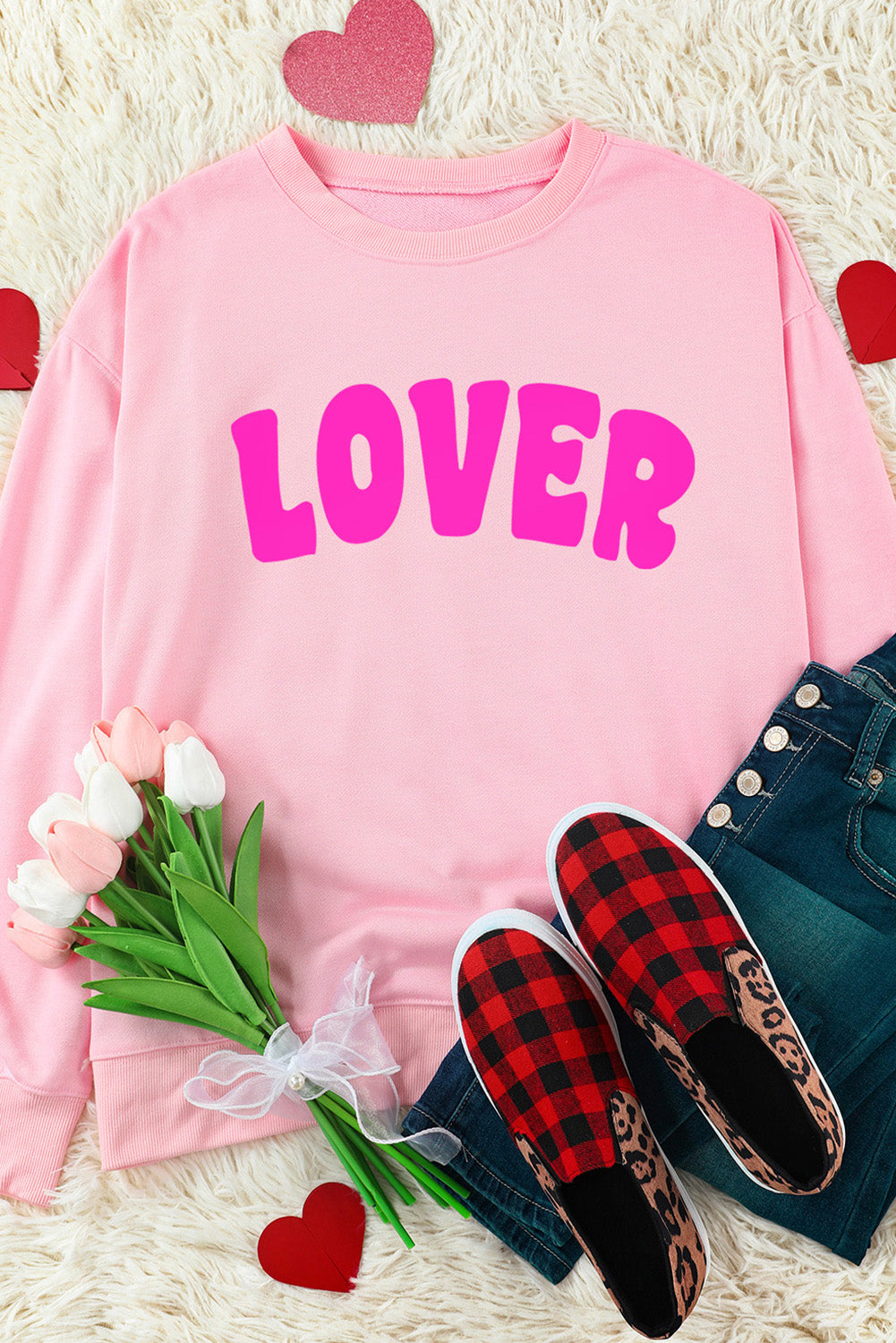 Pink LOVER Printed Valentines Casual Sweatshirt Graphic Sweatshirts JT's Designer Fashion