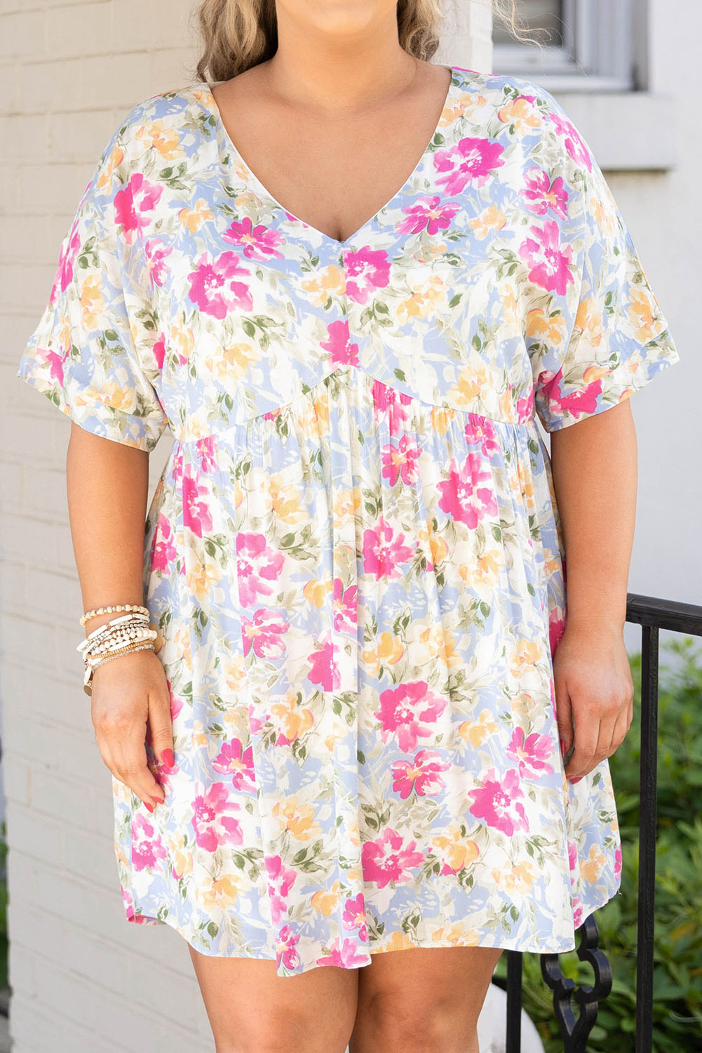 Rose Plus Size Floral Print Short Dress Plus Size JT's Designer Fashion