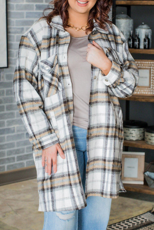 Multicolor Plus Size Plaid Pocketed Side Slit Shacket Plus Size JT's Designer Fashion