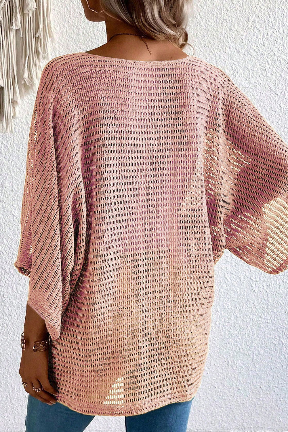 Dusty Pink Textured Batwing Sleeve V Neck Blouse Tops & Tees JT's Designer Fashion