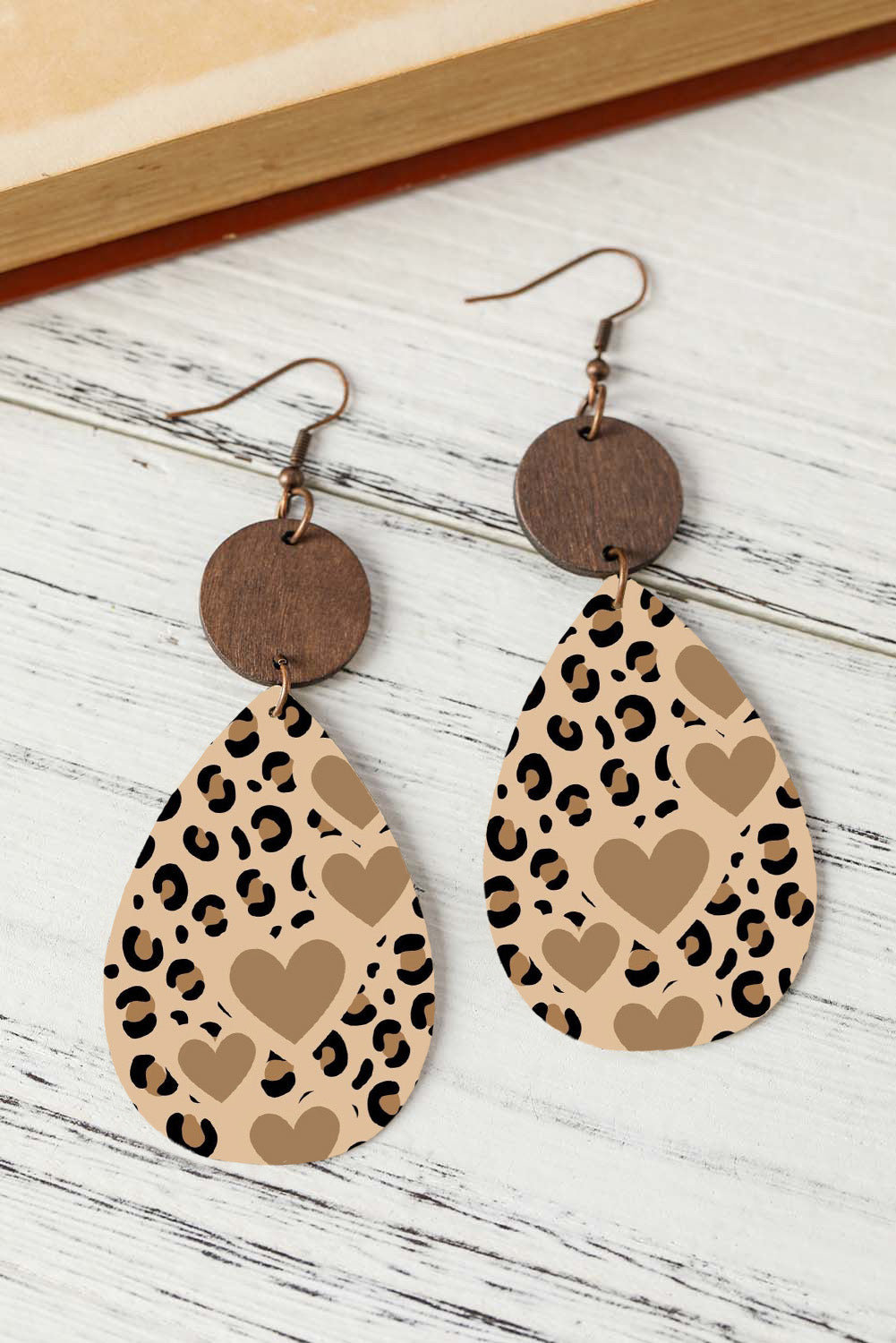 Heart Shape Leopard Print Drop Earrings Jewelry JT's Designer Fashion