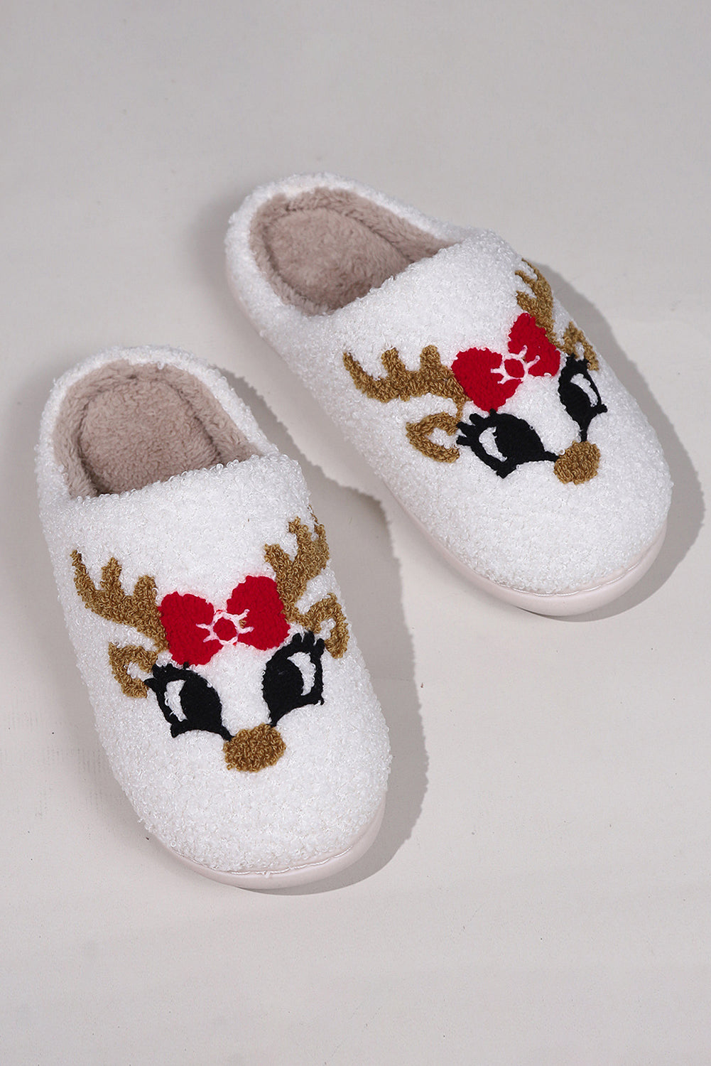 White Christmas Cartoon Pattern Plush Slippers Slippers JT's Designer Fashion