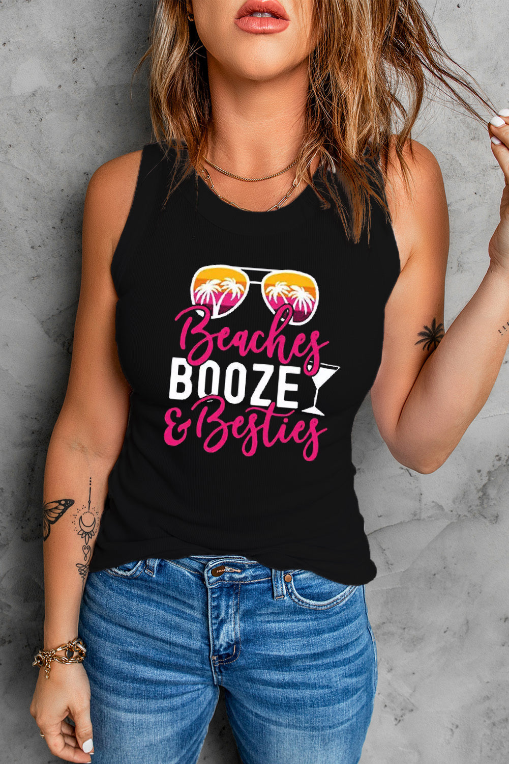 Black Beaches Booze & Besties Cruise Tank Top Graphic Tees JT's Designer Fashion