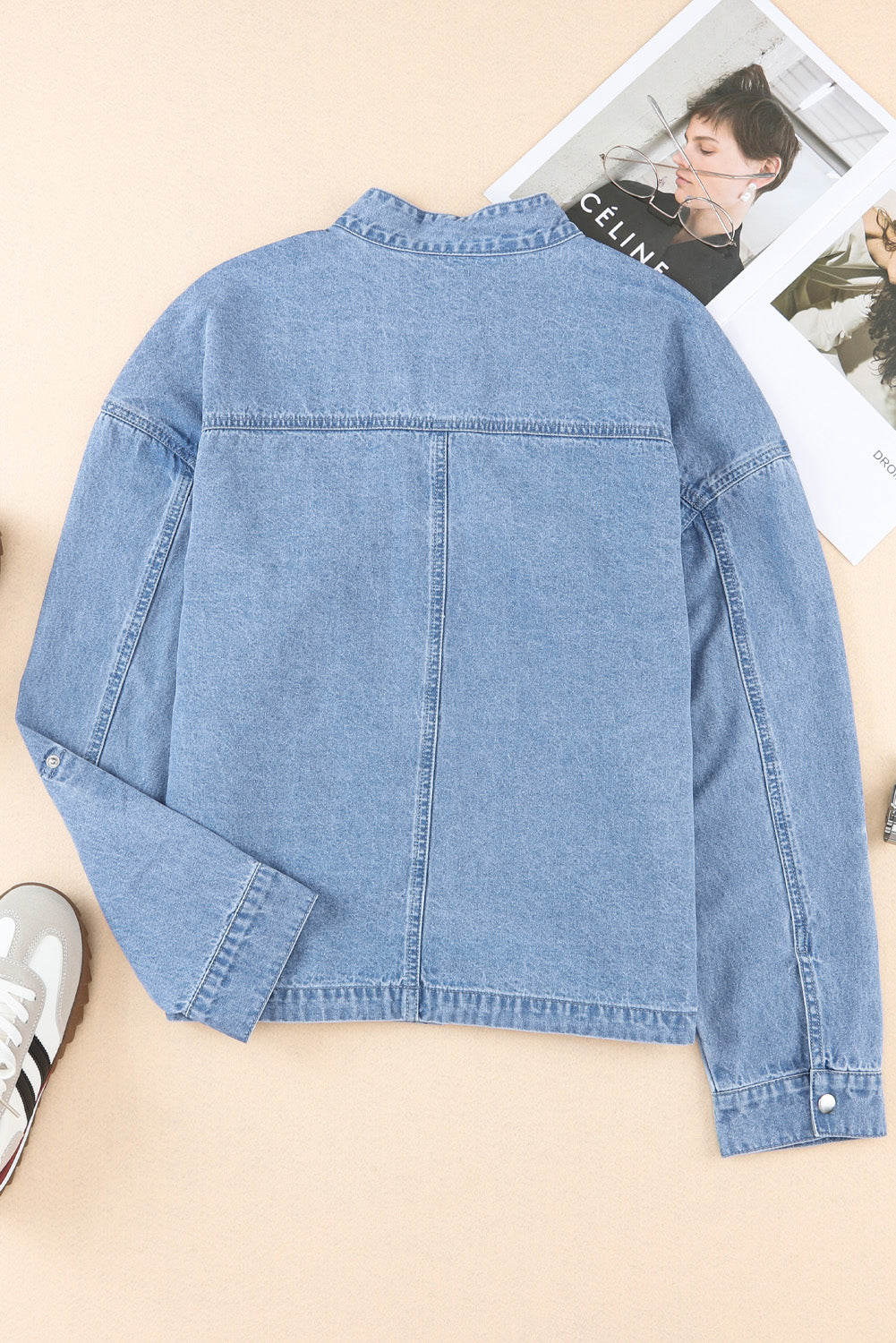 Sky Blue Roll-Up Tab Sleeve Snap Button Pocket Denim Jacket Denim jackets JT's Designer Fashion