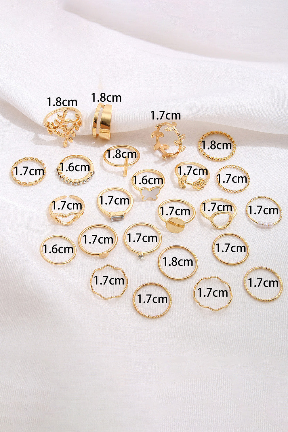 Gold Butterfly Vines Hollowed Heart Geometric 24-piece Ring set Jewelry JT's Designer Fashion