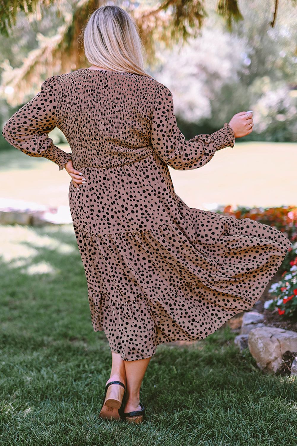 Pink Plus Size Leopard Print Smocked Tiered Dress Plus Size Dresses JT's Designer Fashion