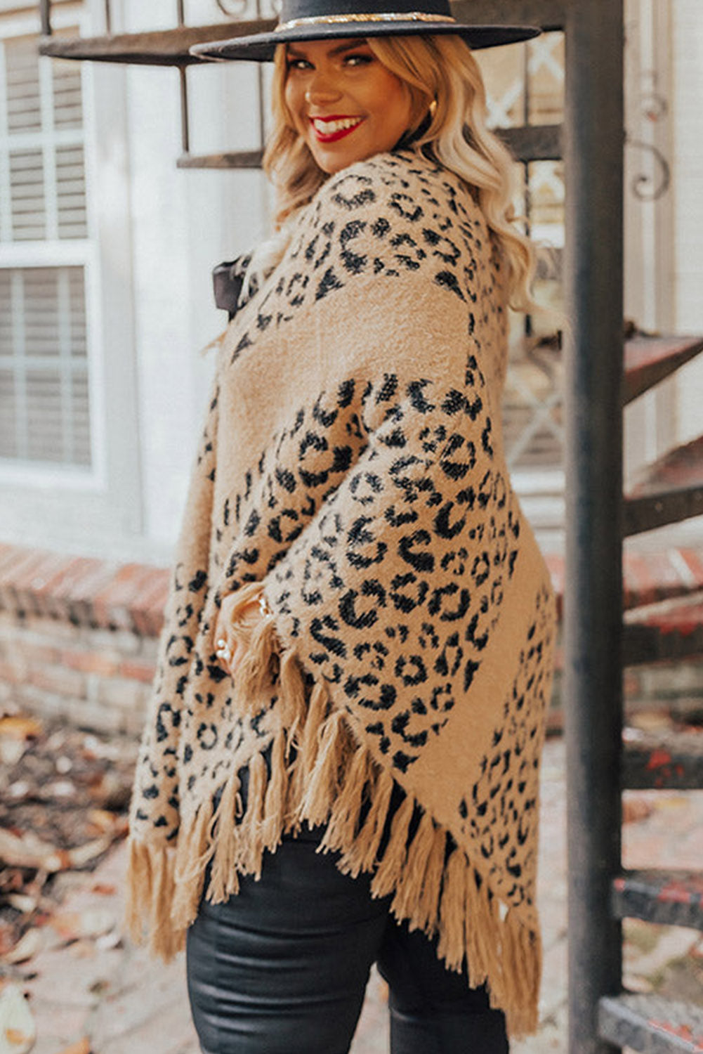 Leopard Fringed Trim Plus Size Cape Plus Size JT's Designer Fashion