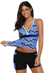 Blue Tone Multicolor Two Pieces Tankini Set Tankinis JT's Designer Fashion