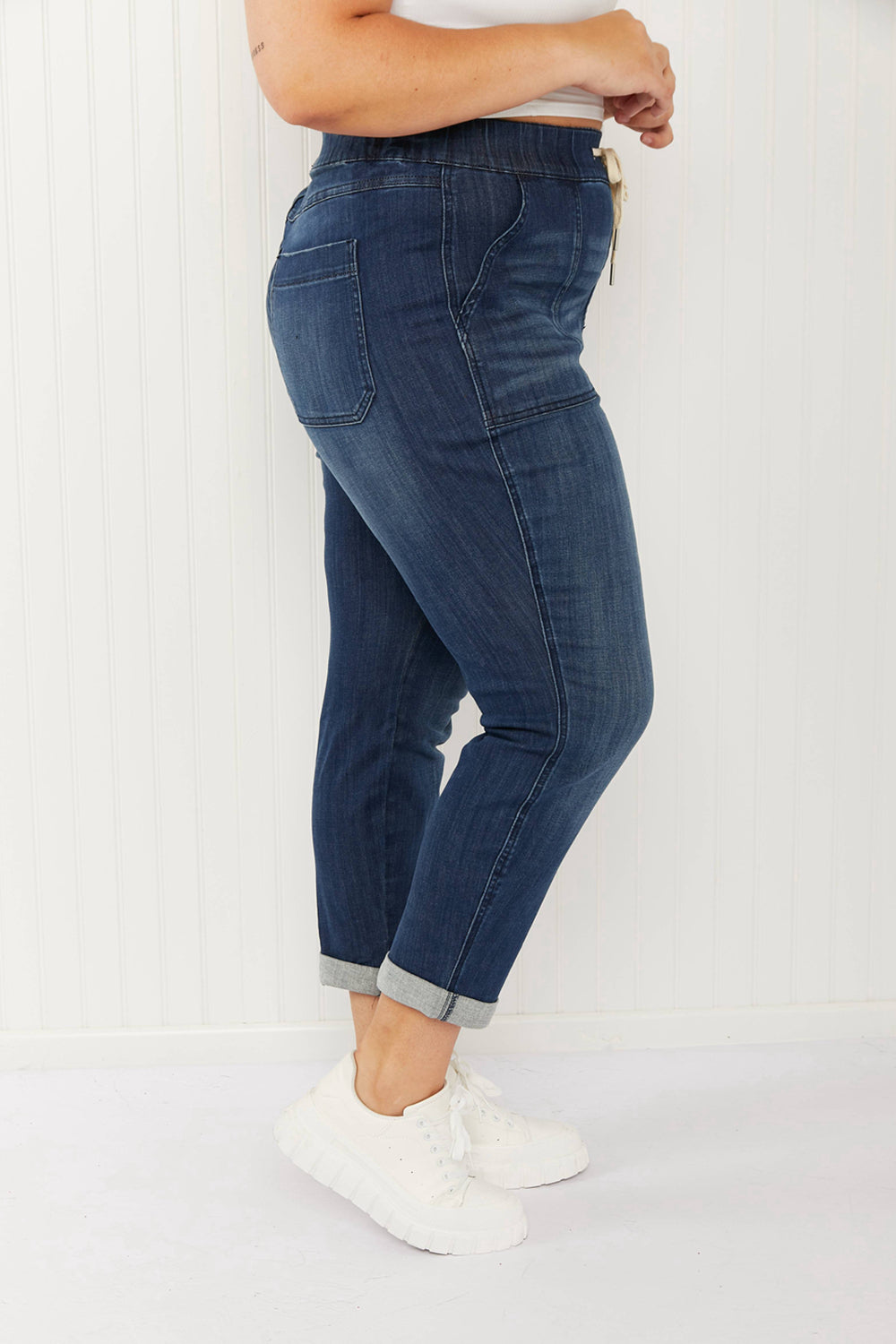 Judy Blue Full Size Drawstring Elastic Waist Jeans with Pockets Jeans JT's Designer Fashion