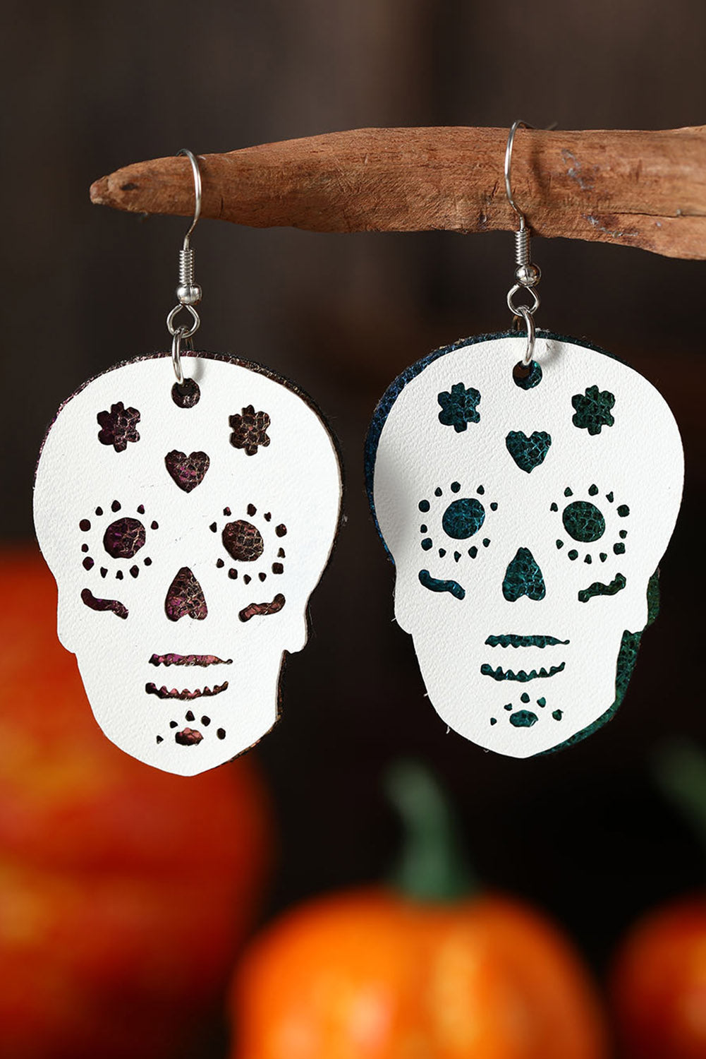 Bright White Sugar Skull Contrast Pendant Halloween Earrings Jewelry JT's Designer Fashion