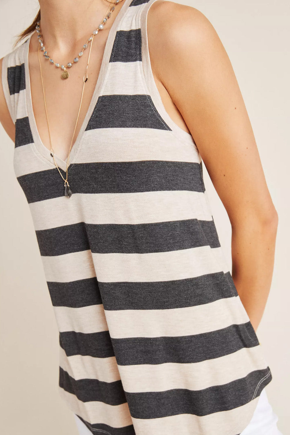 Striped V Neck Tank Top Tank Tops JT's Designer Fashion