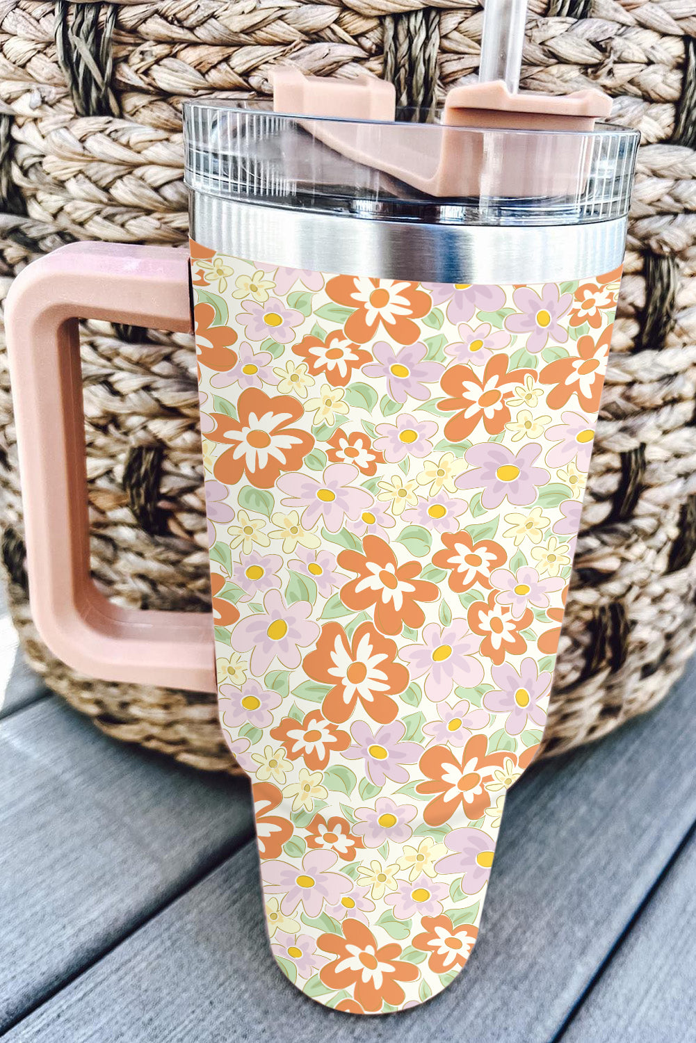 Flower Print Handled Stainless Steel Vacuum Cup Tumblers JT's Designer Fashion