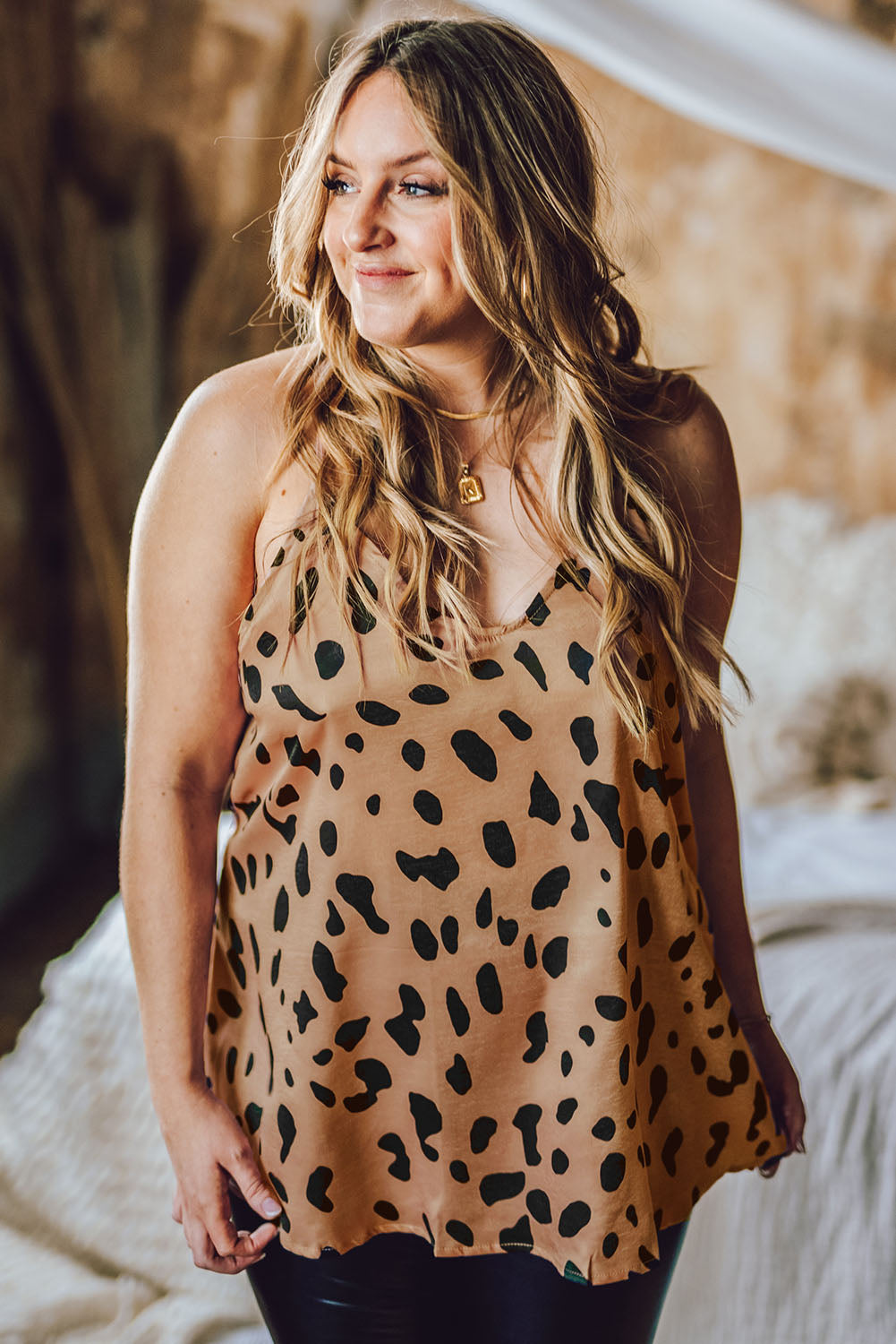 Leopard Leopard Leopard Spaghetti Straps Babydoll Style Plus Size Top Plus Size JT's Designer Fashion