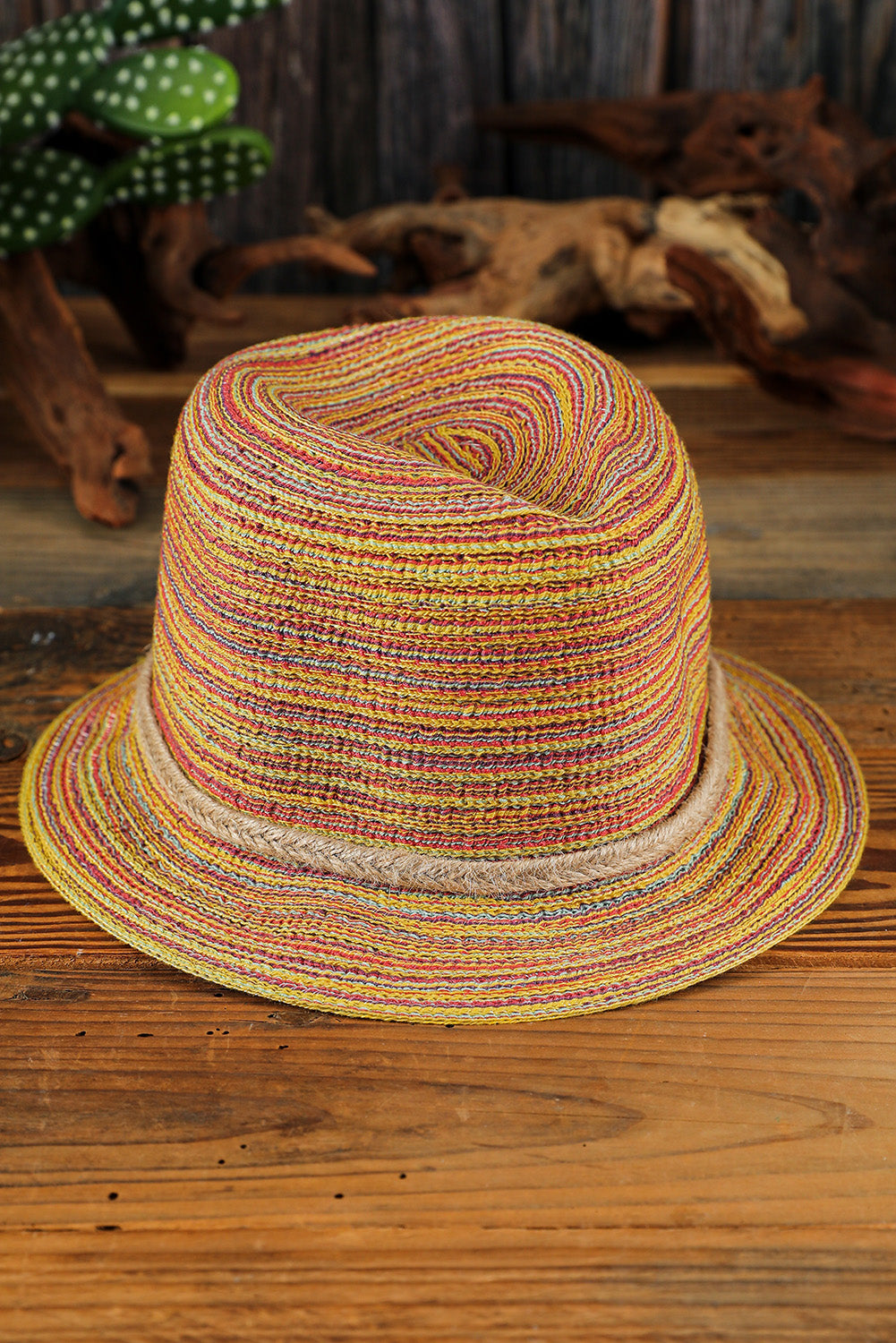 Khaki Striped Straw Boho Beach Hat Hats & Caps JT's Designer Fashion