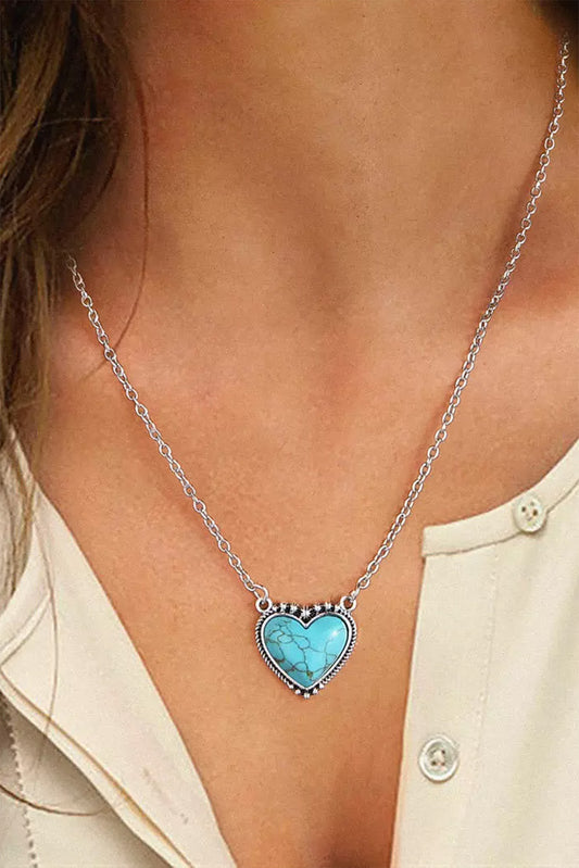 Silver Heart-Shape Turquoise Pendant Necklace Jewelry JT's Designer Fashion