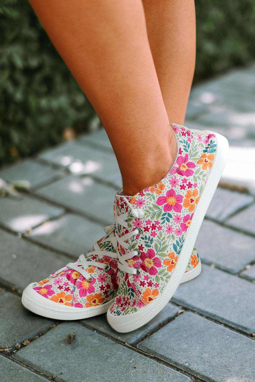 Multicolor Floral Pattern Lace-up Slip-on Canvas Shoes Women's Shoes JT's Designer Fashion