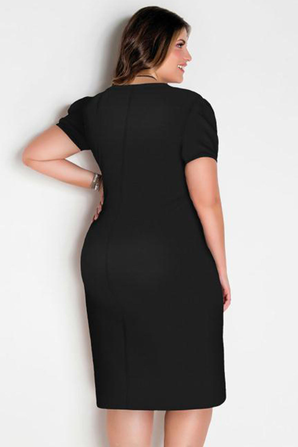 Black Square Neck Bubble Sleeve Plus Size Midi Dress Plus Size JT's Designer Fashion