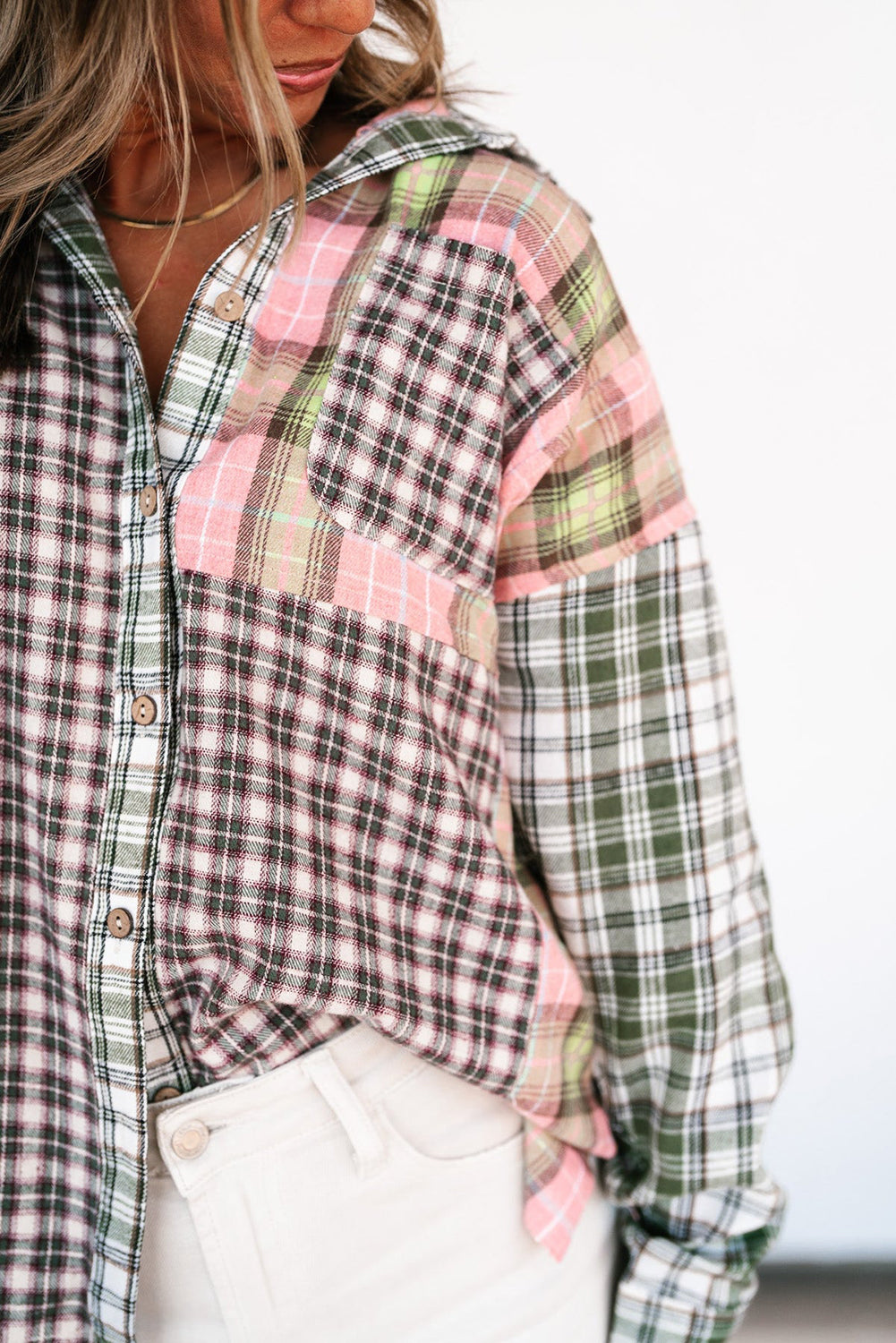 Multicolor Plaid Patchwork High Low Oversized Shirt Tops & Tees JT's Designer Fashion