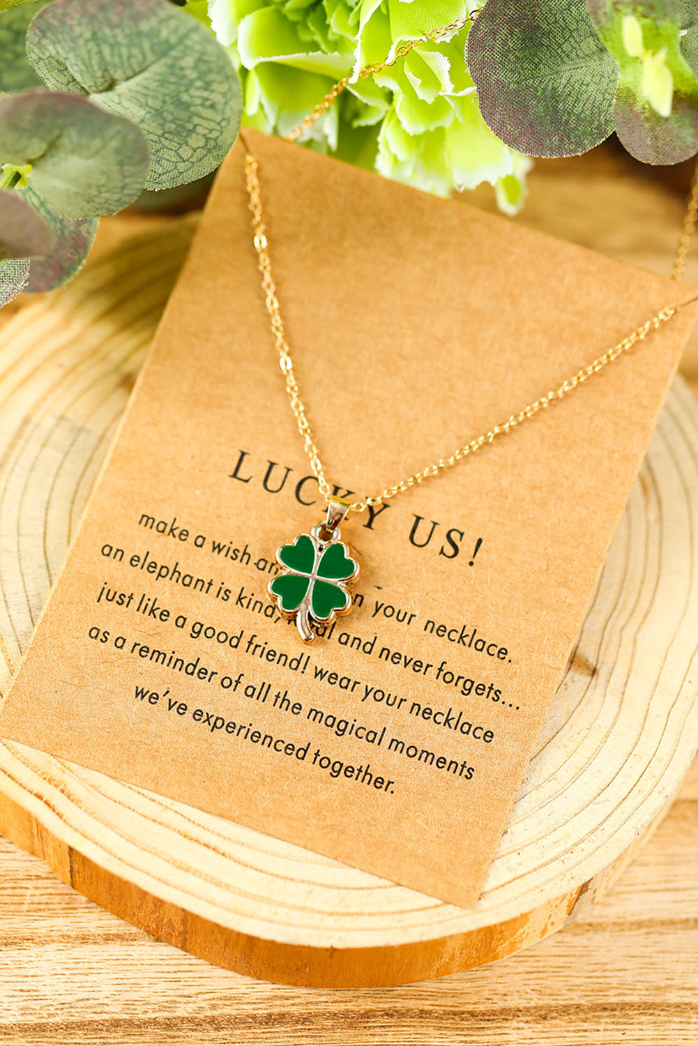 Green St. Patricks Day Clover Pendant Alloy Card Necklace Jewelry JT's Designer Fashion