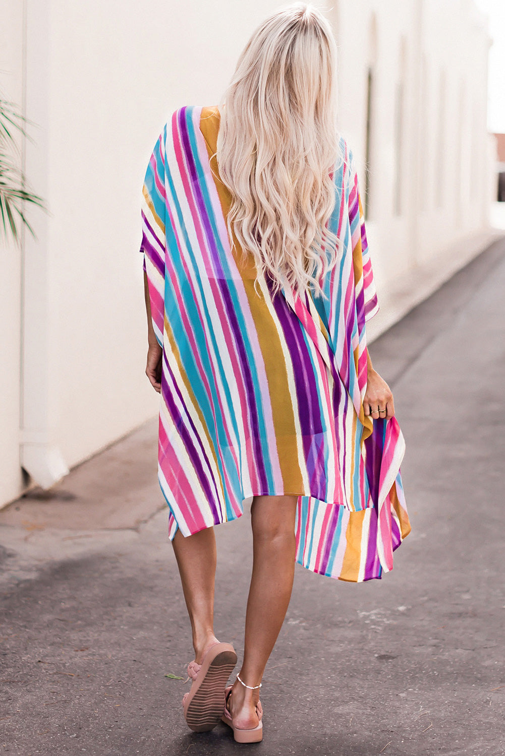 Multicolor Striped Print Oversized Kimono Kimonos JT's Designer Fashion