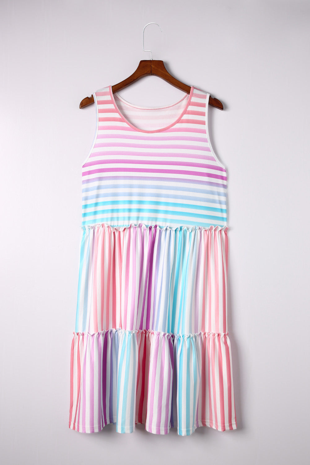 Multicolor Ombre Striped Sleeveless Tiered Plus Size Dress Plus Size Dresses JT's Designer Fashion