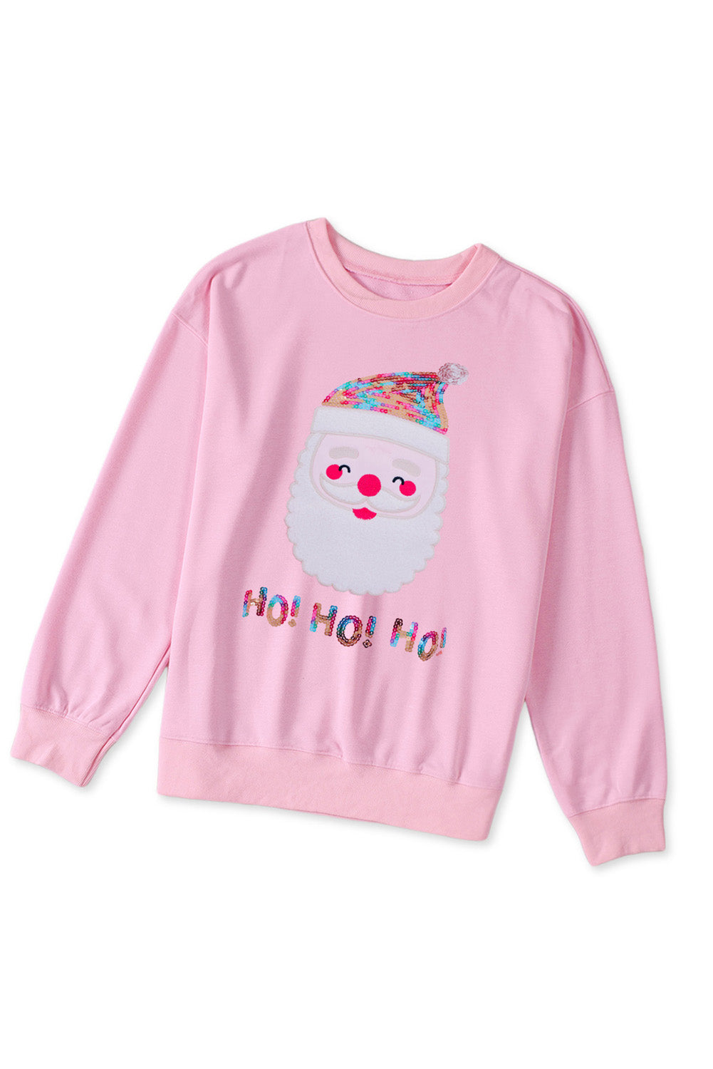 Pink HO HO HO Sequined Santa Claus Sweatshirt Graphic Sweatshirts JT's Designer Fashion