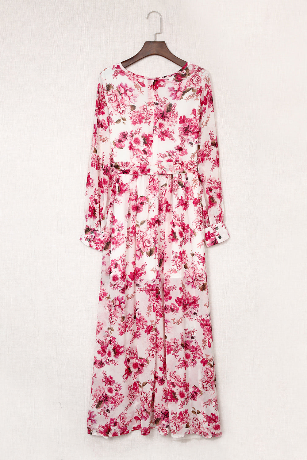 Pink Wrap V Neck Floral Maxi Dress Floral Dresses JT's Designer Fashion