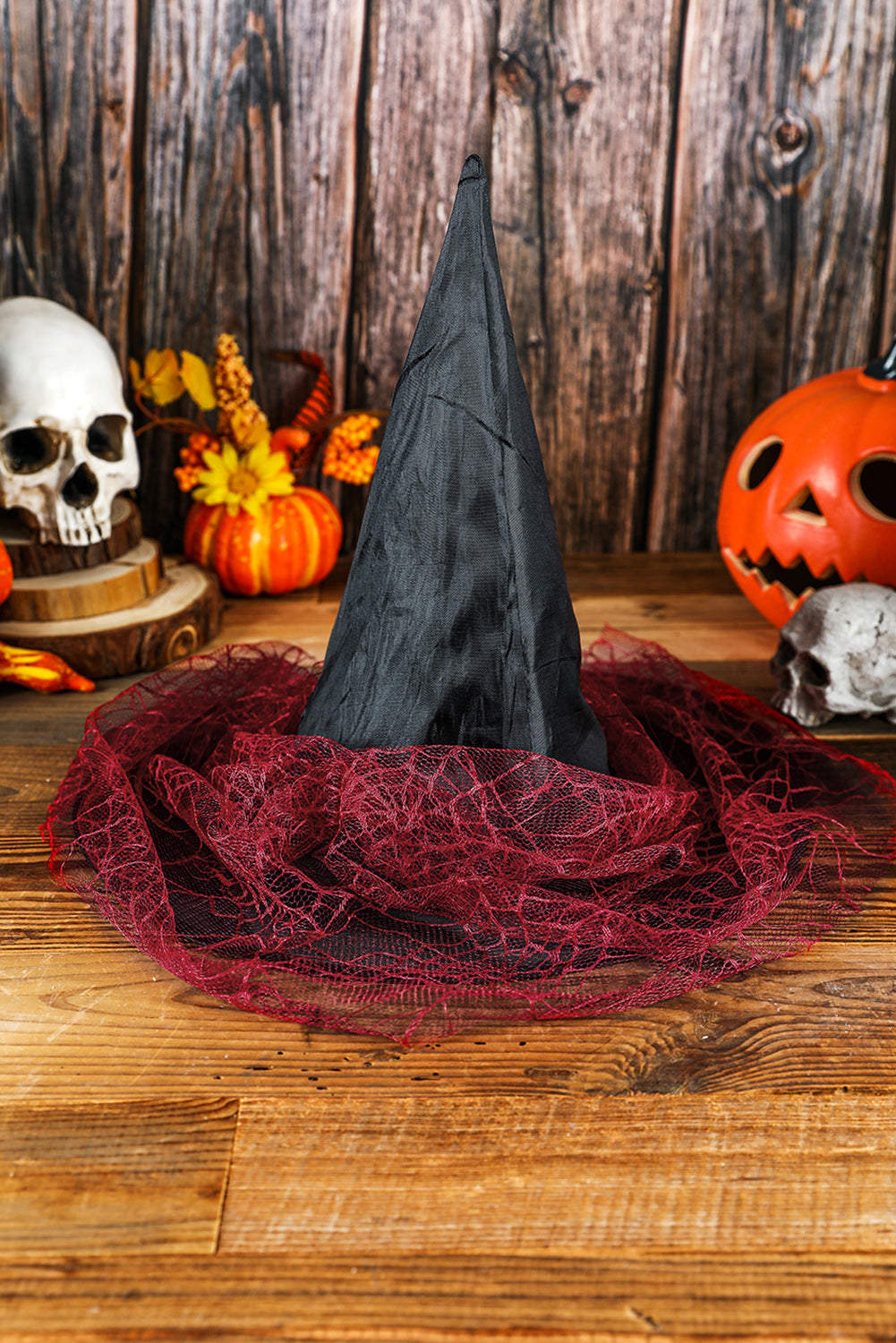 Ruby Mesh Decor Pointed Halloween Witch Hat Hats & Caps JT's Designer Fashion