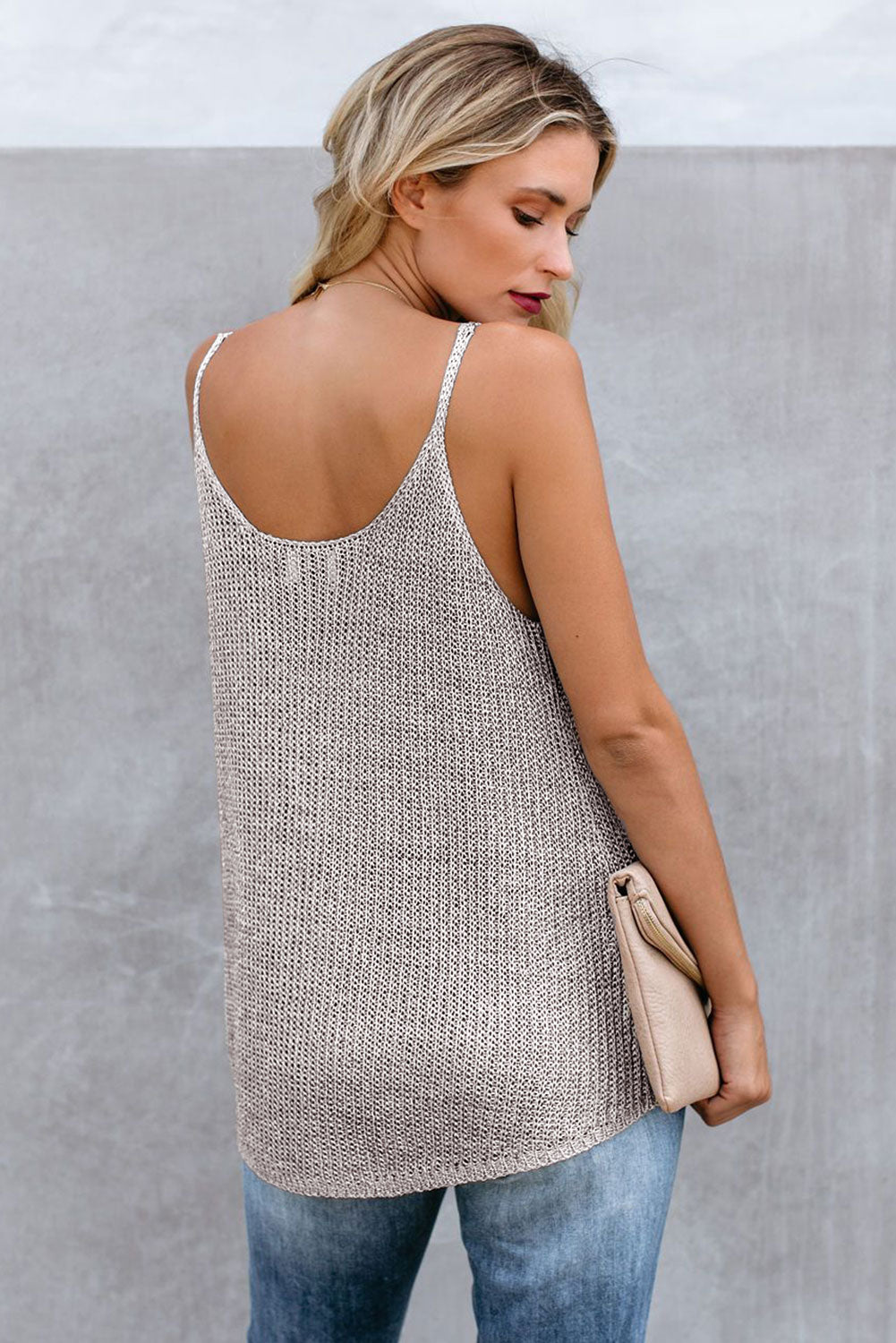 Gray Knitted Cami Tank Top Tank Tops JT's Designer Fashion