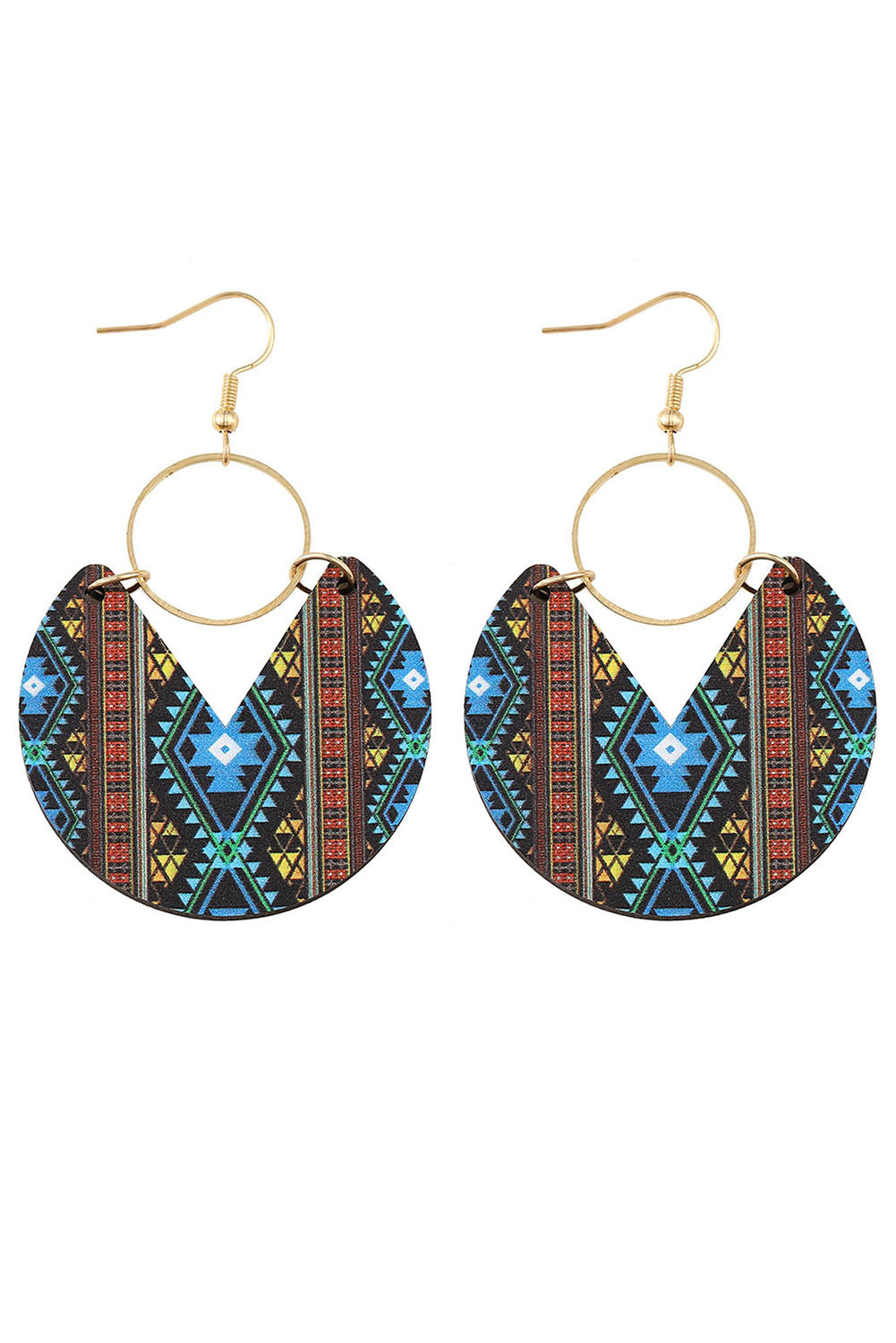 Multicolour Western Fashion Aztec Circle Wooden Earrings Jewelry JT's Designer Fashion