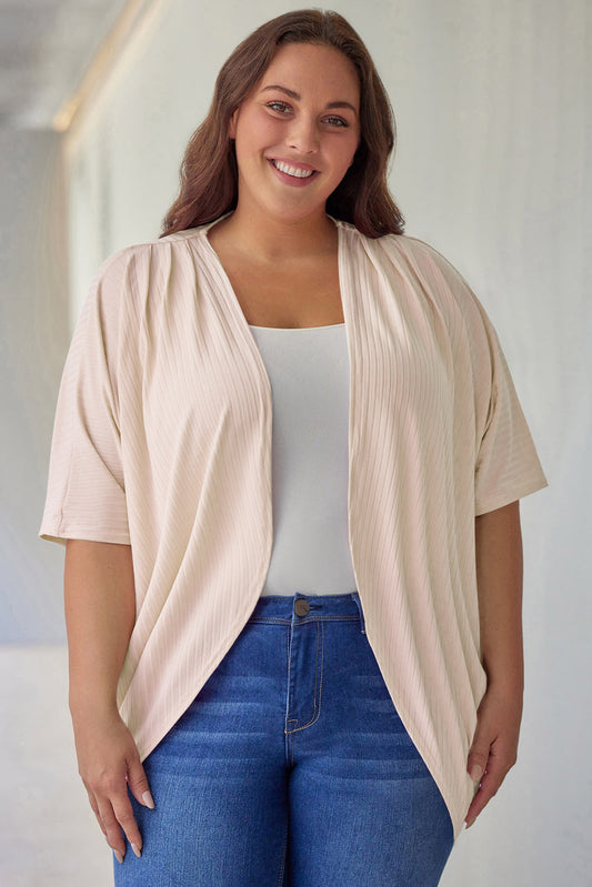 Apricot Shimmer Ribbed Texture Plus Size Cardigan Plus Size Tops JT's Designer Fashion