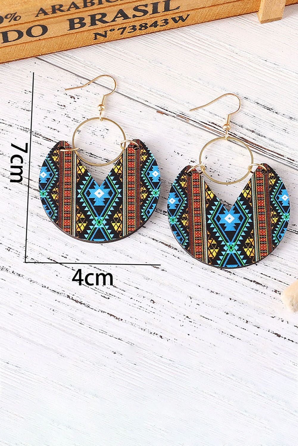 Multicolour Western Fashion Aztec Circle Wooden Earrings Jewelry JT's Designer Fashion