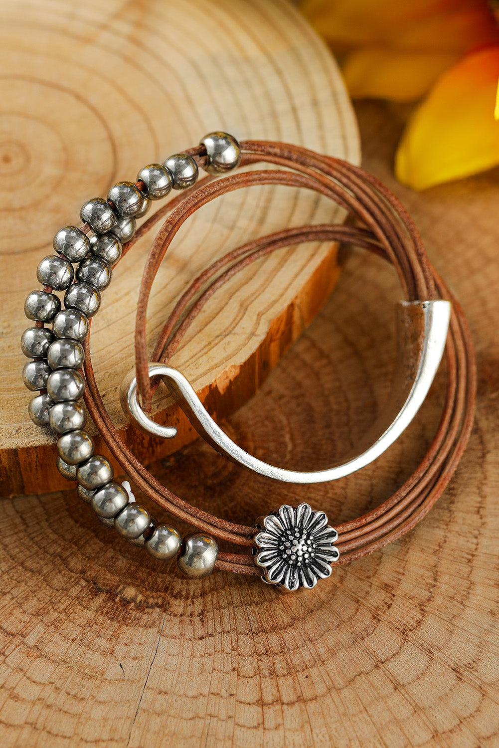 Brown Daisy Beading Alloy Multilayer Bracelet Jewelry JT's Designer Fashion