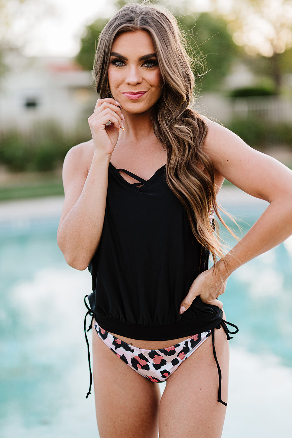 Leopard Tankini with Stripes Patchwork Tankinis JT's Designer Fashion