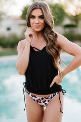Leopard Tankini with Stripes Patchwork Tankinis JT's Designer Fashion