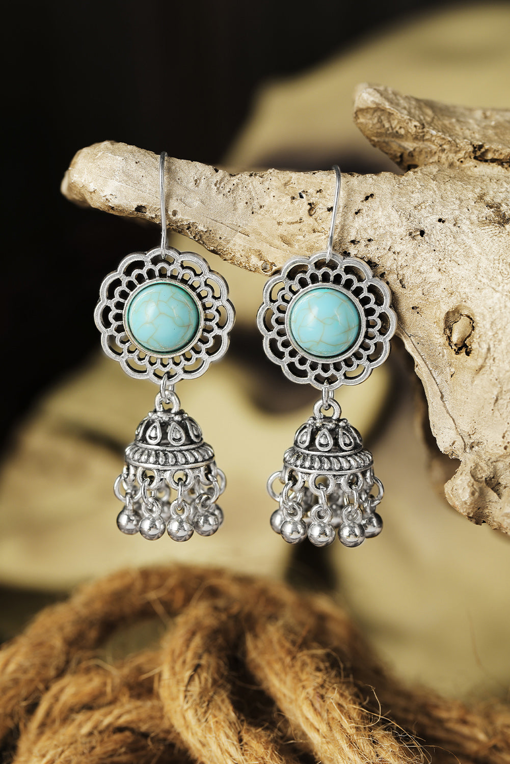 Silver Western Turquoise Hollow Out Dangle Earrings Jewelry JT's Designer Fashion