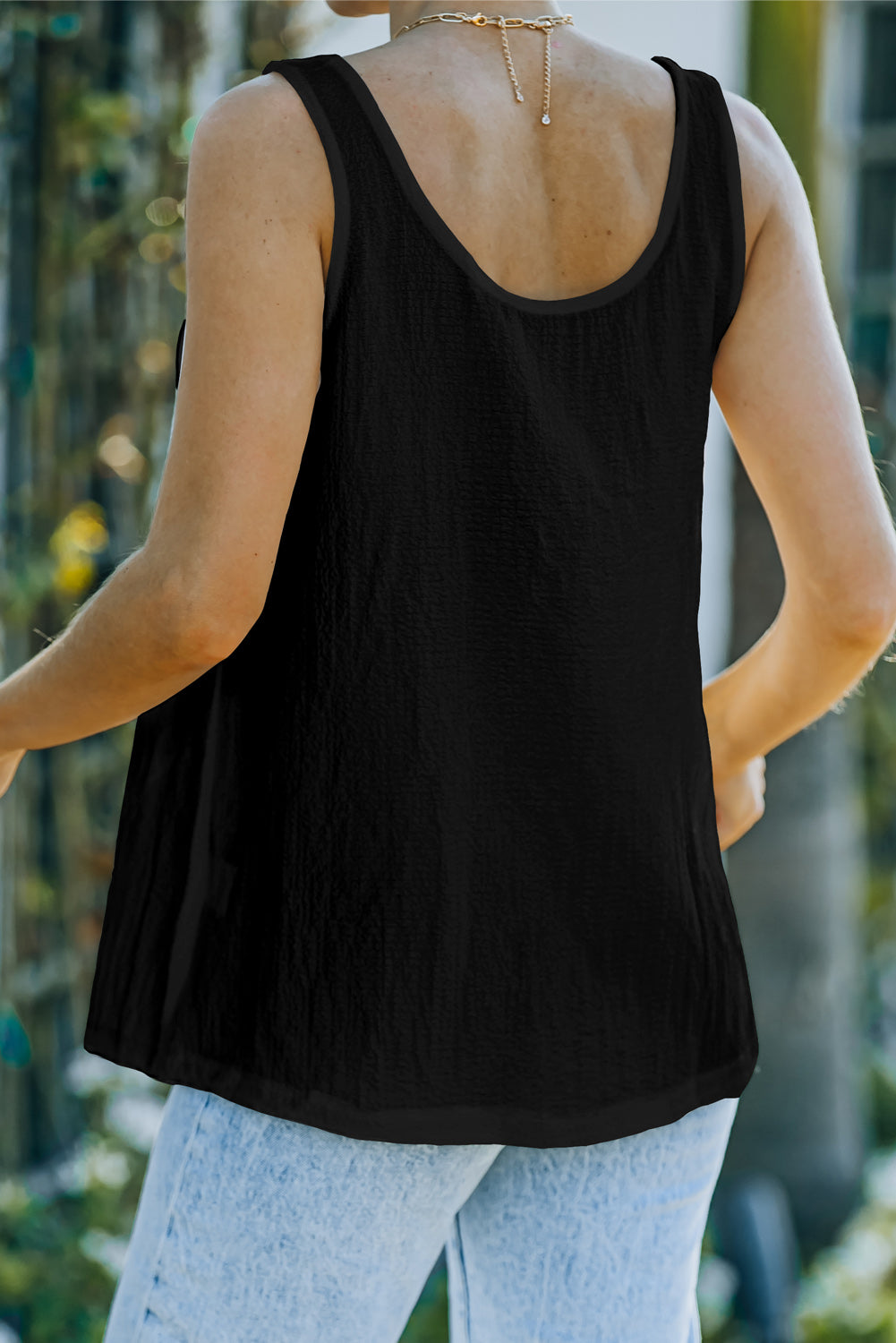 Black Button Textured Tank Top Tank Tops JT's Designer Fashion