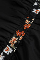 Black Plus Size Drawstring Long Sleeve Floral Dress Plus Size Dresses JT's Designer Fashion