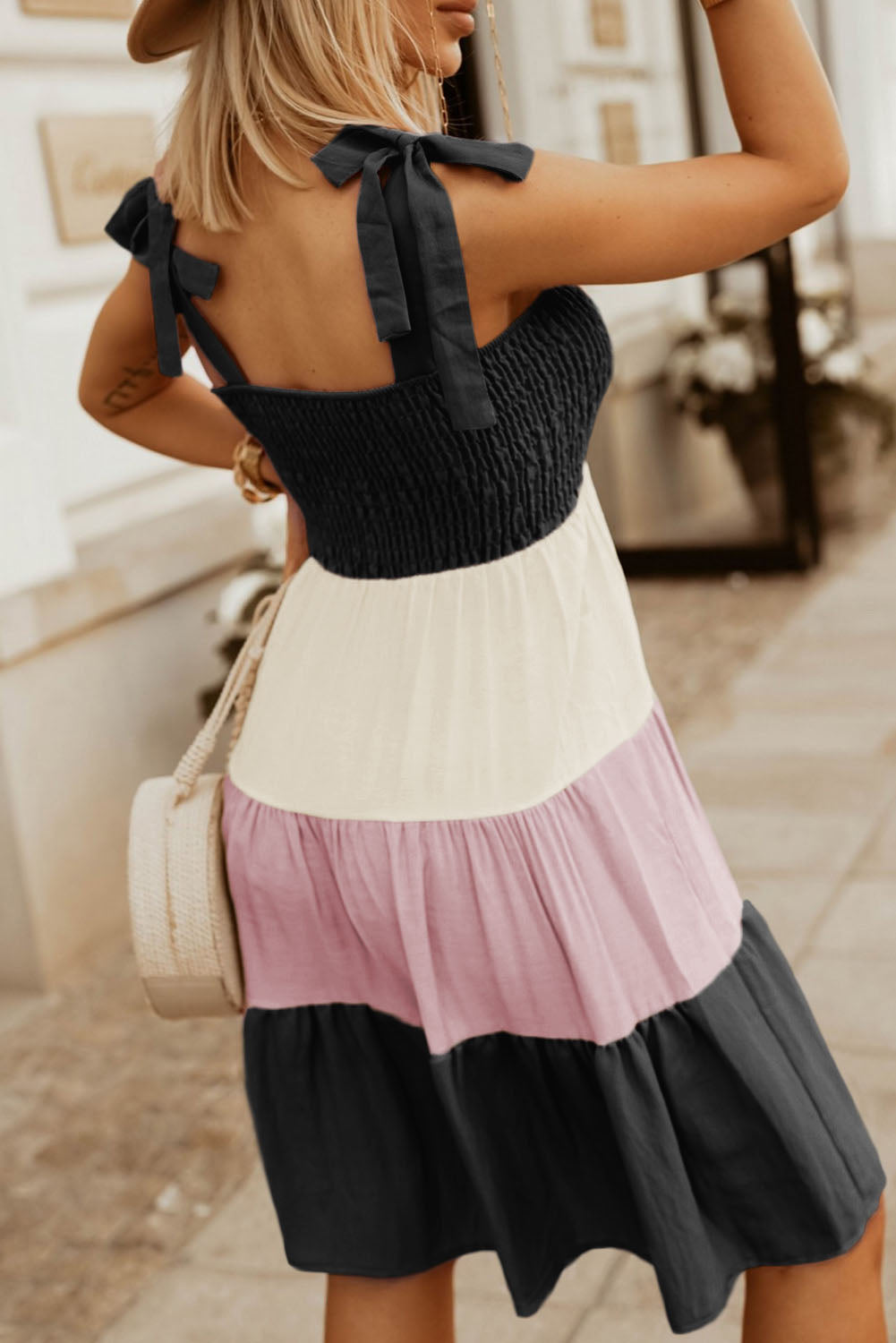 Black Multicolor Smocked Color Block Sleeveless Mini Dress Mini Dresses JT's Designer Fashion