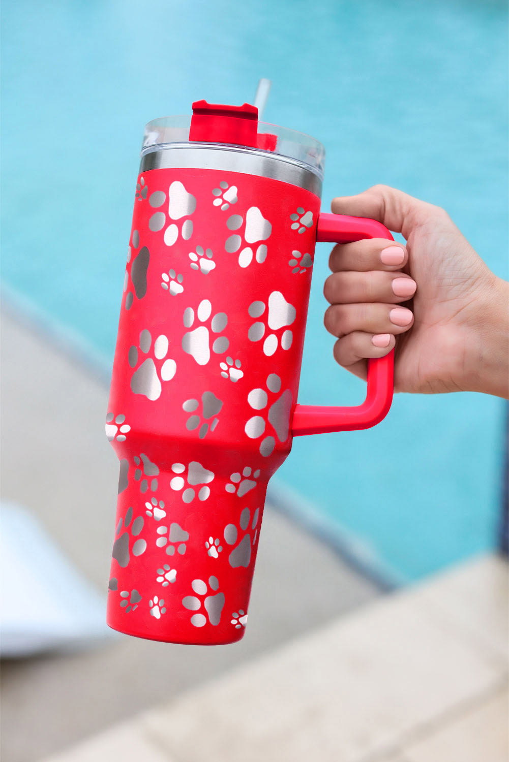 Red 40oz Cat Paw Print 304 Stainless Steel Thermos Cup Tumblers JT's Designer Fashion